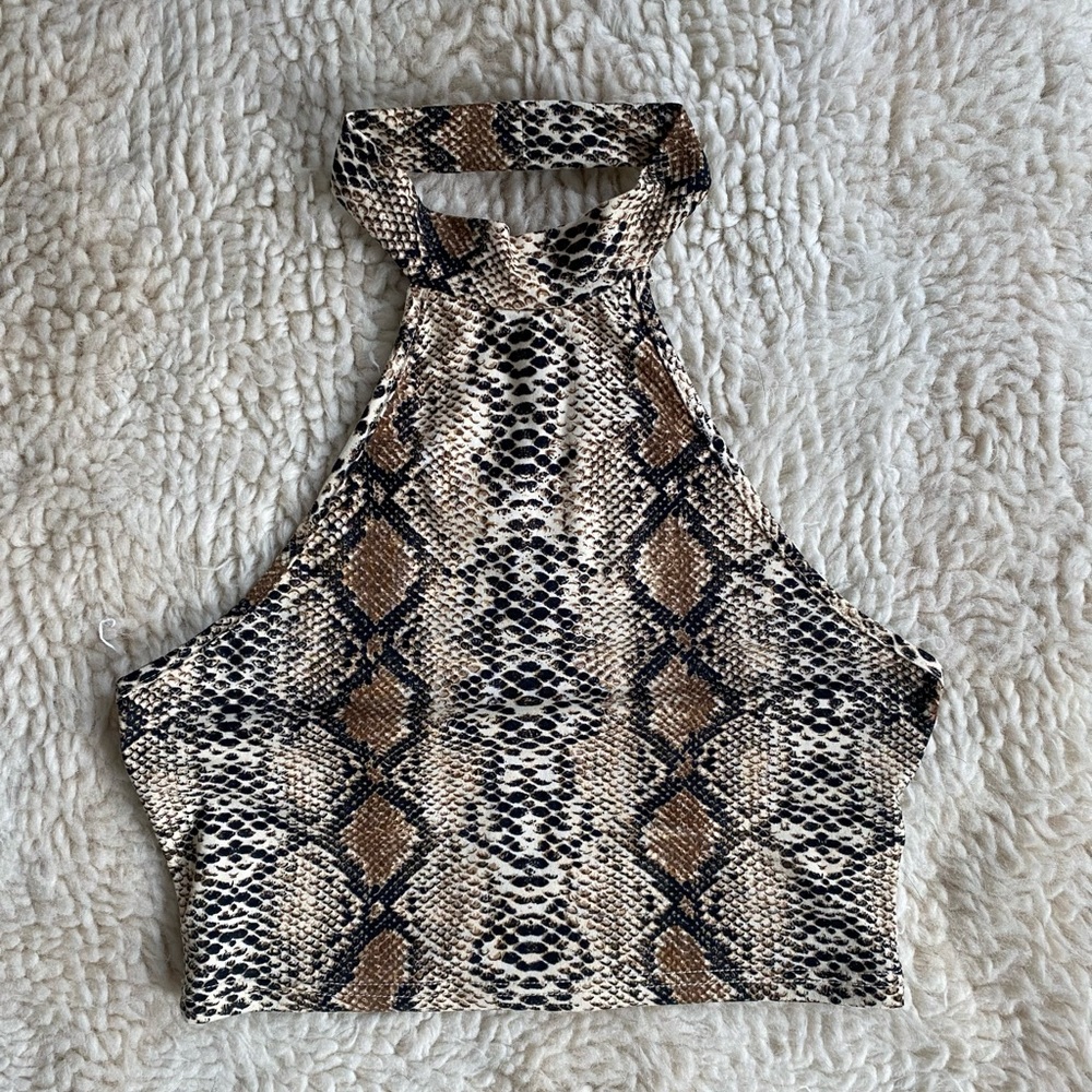 Snake skin halter crop